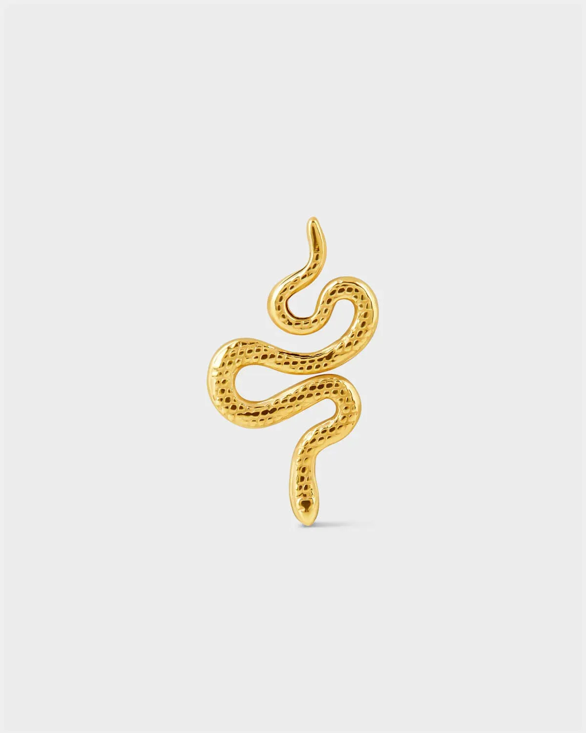 24k gold titanium textured snake earring on a light grey background.