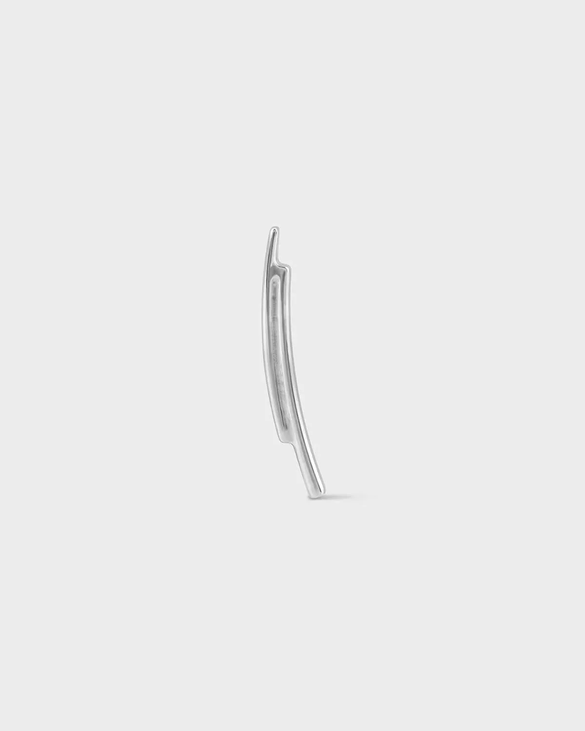 Polished silver titanium earring featuring 2 slightly off set parallel bars on a light grey background