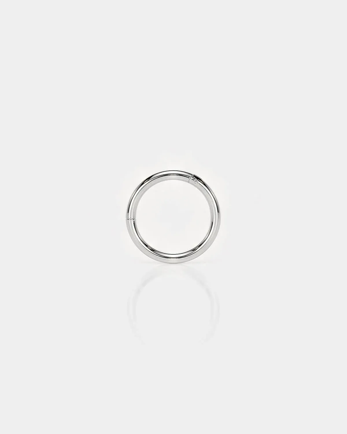 Highly polished titanium hinged segment ring for piercings on a light gray background.